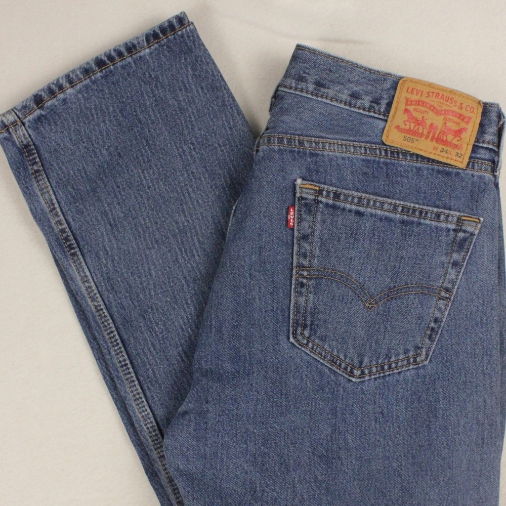 Levi's 505 Regular Straight Jeans Mens 34x32 Medium Wash Classic Denim